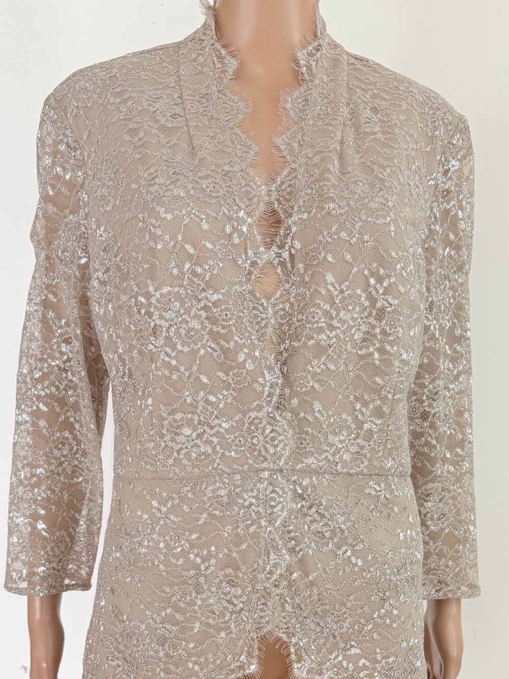 Alex Evenings Lace Champagne Taupe Formal Dressy Top Sparkly Sz Large - Picture 4 of 8